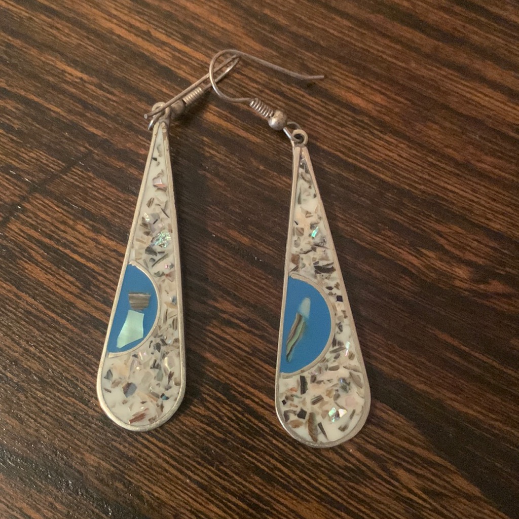 Vintage Mexico Alpaca Blue And Green Earrings 20$